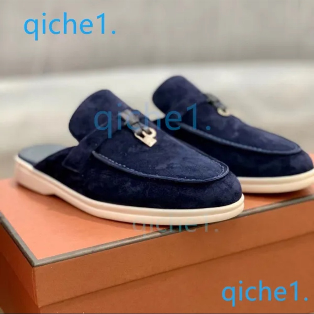 Faux Loro Piana Navy Mules
